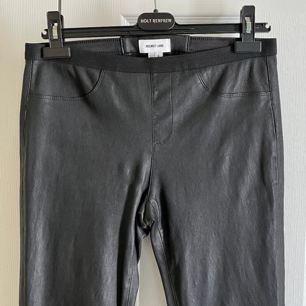 Helmut Lang lamb skin leather straight leg pant with stretch - Black. Size 8